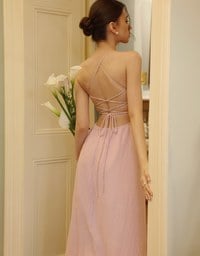 Crisscross Backless Halter Padded Maxi Dress