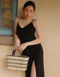 【GUT GUT Design】 Deep V Double Strap Cross Back Slit Padded Maxi Dress