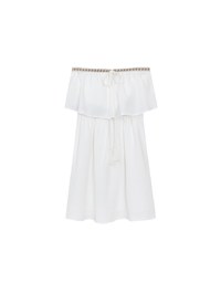 Boho Embroidered Bandeau Padded Mini Dress with Tassel Tie Design