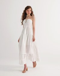 2 Way Halter Cut Out Padded Maxi Dress with Hollow Embroidery Hem