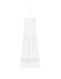 2 Way Halter Cut Out Padded Maxi Dress with Hollow Embroidery Hem