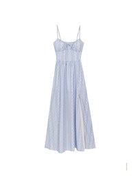 Dainty Floral Embroidery Tie Front Padded Flowy Maxi Dress
