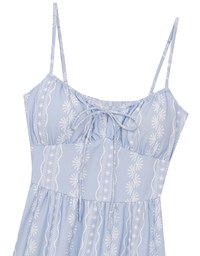 Dainty Floral Embroidery Tie Front Padded Flowy Maxi Dress