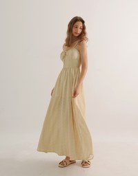 Dainty Floral Embroidery Tie Front Padded Flowy Maxi Dress