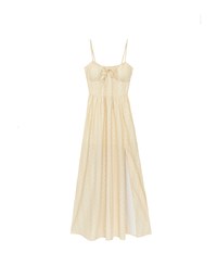 Dainty Floral Embroidery Tie Front Padded Flowy Maxi Dress
