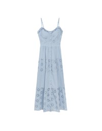 Floral Eyelet Lace Button Front Tiered Cami Padded Maxi Dress