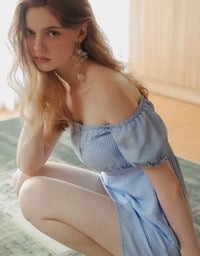 Gingham Off Shoulder Puff Sleeve Button Front Padded Mini Dress