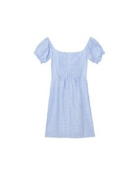 Gingham Off Shoulder Puff Sleeve Button Front Padded Mini Dress