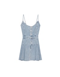 Spaghetti Strap Flared Jeans Denim Mini Dress with Front Button Detail