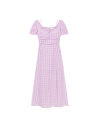 Sweetheart Puff Sleeve Ruched Bodice Check Padded Maxi Dress