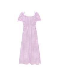 Sweetheart Puff Sleeve Ruched Bodice Check Padded Maxi Dress