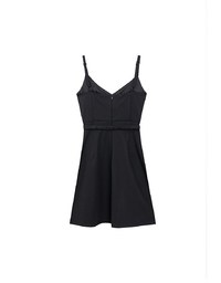 AIRY HOURGLASS V Neck Padded Mini Dress with Gold Buckle Waist Detail