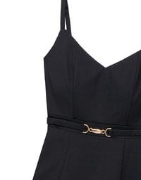 AIRY HOURGLASS V Neck Padded Mini Dress with Gold Buckle Waist Detail