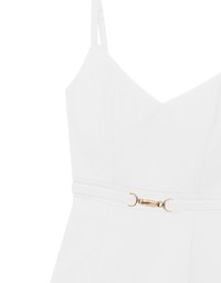 AIRY HOURGLASS V Neck Padded Mini Dress with Gold Buckle Waist Detail