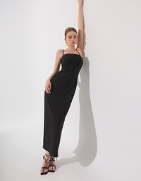 AIRY HOURGLASS Fitted Square Neck Padded Maxi Dress with Back Slit and Adjustable Straps