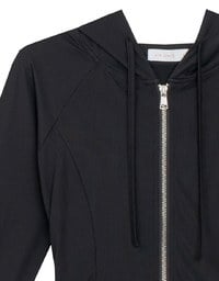 Cooling Fabric Fitted Zip-Up Hooded Jacket with Pockets Detail