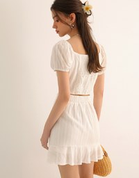 Textured Puff Sleeve Crop Top And Asymmetrical Ruffle Mini Skirt Set Wear (2-Way Wearable Design)
