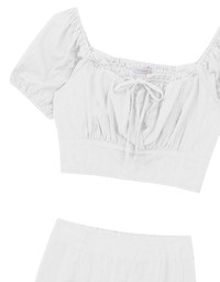 Textured Puff Sleeve Crop Top And Asymmetrical Ruffle Mini Skirt Set Wear (2-Way Wearable Design)