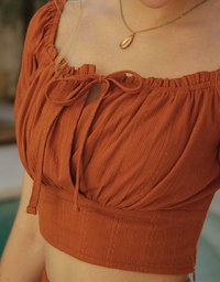 Textured Puff Sleeve Crop Top And Asymmetrical Ruffle Mini Skirt Set Wear (2-Way Wearable Design)
