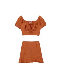 Textured Puff Sleeve Crop Top And Asymmetrical Ruffle Mini Skirt Set Wear (2-Way Wearable Design)