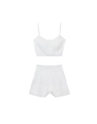 Floral Textured Spaghetti Strap Cami Padded Top with Matching High Waist Shorts Set Wear