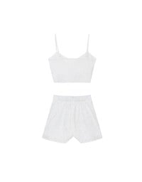 Floral Textured Spaghetti Strap Cami Padded Top with Matching High Waist Shorts Set Wear