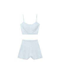 Floral Textured Spaghetti Strap Cami Padded Top with Matching High Waist Shorts Set Wear