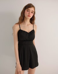 V Neck Open Back Tie Strap Padded Jumpsuit