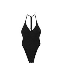 Sexy V Neck Ribbed Halter Padded Bodysuit