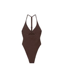 Sexy V Neck Ribbed Halter Padded Bodysuit