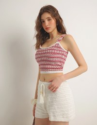 Retro Striped Knit Padded Tank Top with Contrast Trim