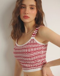 Retro Striped Knit Padded Tank Top with Contrast Trim