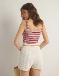 Retro Striped Knit Padded Tank Top with Contrast Trim