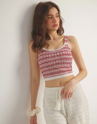 Retro Striped Knit Padded Tank Top with Contrast Trim