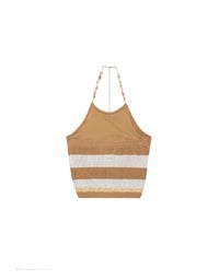 Multicolor Striped Halter Style Beaded Strap Knit Padded Cami Top