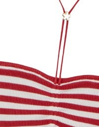 Striped Halter Neck Cropped Knit Top with Floral Bead Accent