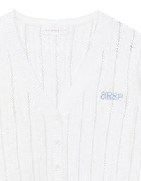 Cable Knit Cropped Cardigan Top with AIR SPACE Logo Embroidered