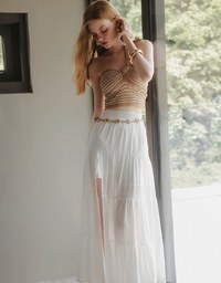 One Shoulder Asymmetrical Wavy Knit Padded Crop Top with Twist Front Detail
