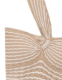 One Shoulder Asymmetrical Wavy Knit Padded Crop Top with Twist Front Detail