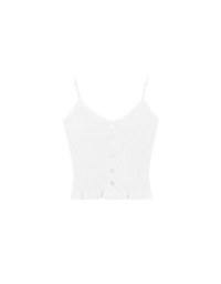 Ruffle Hem Knit Crop Cami Padded Top with Floral Buttons