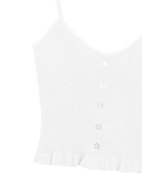 Ruffle Hem Knit Crop Cami Padded Top with Floral Buttons