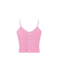 Ruffle Hem Knit Crop Cami Padded Top with Floral Buttons