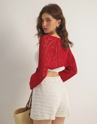 Open Knit Crop Cardigan with Heart Cut Outs Design
