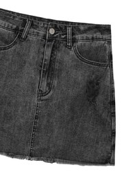 Heart Distressed Jeans Denim Mini Skirt with Raw Edge
