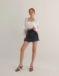 Heart Distressed Jeans Denim Mini Skirt with Raw Edge
