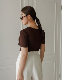 Front Cut Out Detail Fitted Knit Padded Top