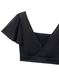 Sheer Chiffon Cross V Neck Flare Sleeve Padded Top
