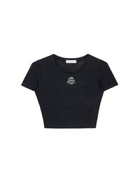 AIR SPACE Logo Embroidered Ribbed Knit Fitted Top
