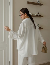 Cooling Fabric Lightweight Oversized Blouse with Pocket Detail