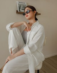 Cooling Fabric Lightweight Oversized Blouse with Pocket Detail